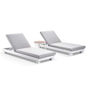 wp-image-tigress-45294.jpg "Hawaii" Hamptons Style Aluminium Sun Lounge Set in White with Olefin Grey Cushions + Teak Top Round Side Table (RRP $3999)