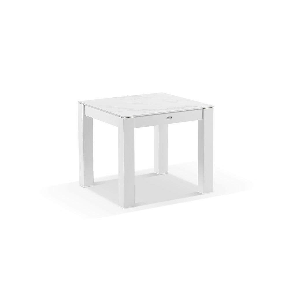"Montego Bay" Hamptons Style Outdoor Aluminium Square 5 Piece Dining Table Set, White with Sunbrella Beige & White Stipe Cushions (RRP $2499) - Image 2