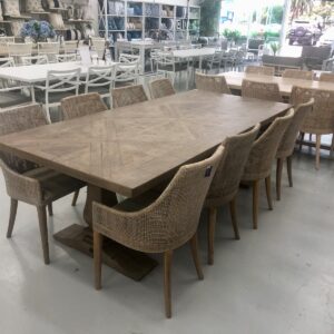 wp-image-tigress-45385.jpg "Whitsunday" Hamptons Style Parquetry Hardwood Timber 240x110cm Dining Table, Hamptons Grey (RRP $3499)
