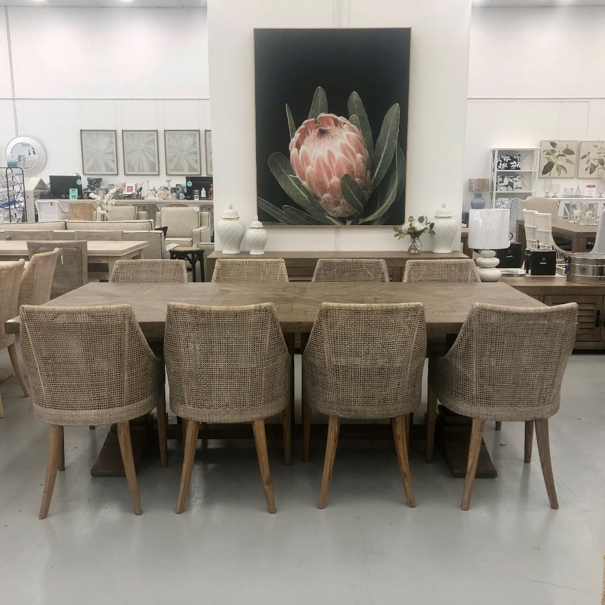 "Whitsunday" Hamptons Style Parquetry Hardwood Timber 240x110cm Dining Table, Hamptons Grey (RRP $3499) - Image 9