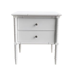 "Faux Bamboo" Hamptons Style Solid Timber 2 Drawer Bedside Table, White 58cmW x 49cmD x 64cmH (RRP $999)