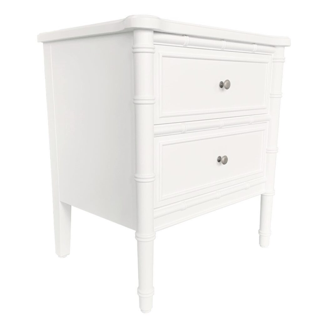 "Faux Bamboo" Hamptons Style Solid Timber 2 Drawer Bedside Table, White 60cmW x 43cmD x 65cmH (RRP $1199) - Image 4