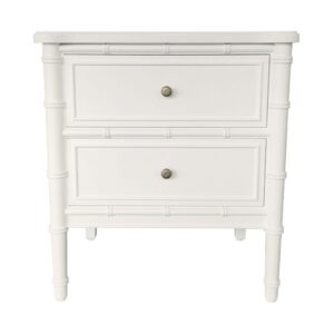 "Faux Bamboo" Hamptons Style Solid Timber 2 Drawer Bedside Table, White 60cmW x 43cmD x 65cmH (RRP $1199)