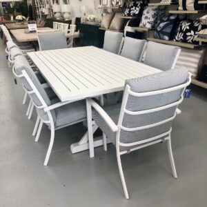 wp-image-tigress-45491.jpg "Santorini" Resort Style Outdoor Package with Aluminium Dining Table in White 220x110cm & 8 High Back Dining Chairs (RRP $3999)