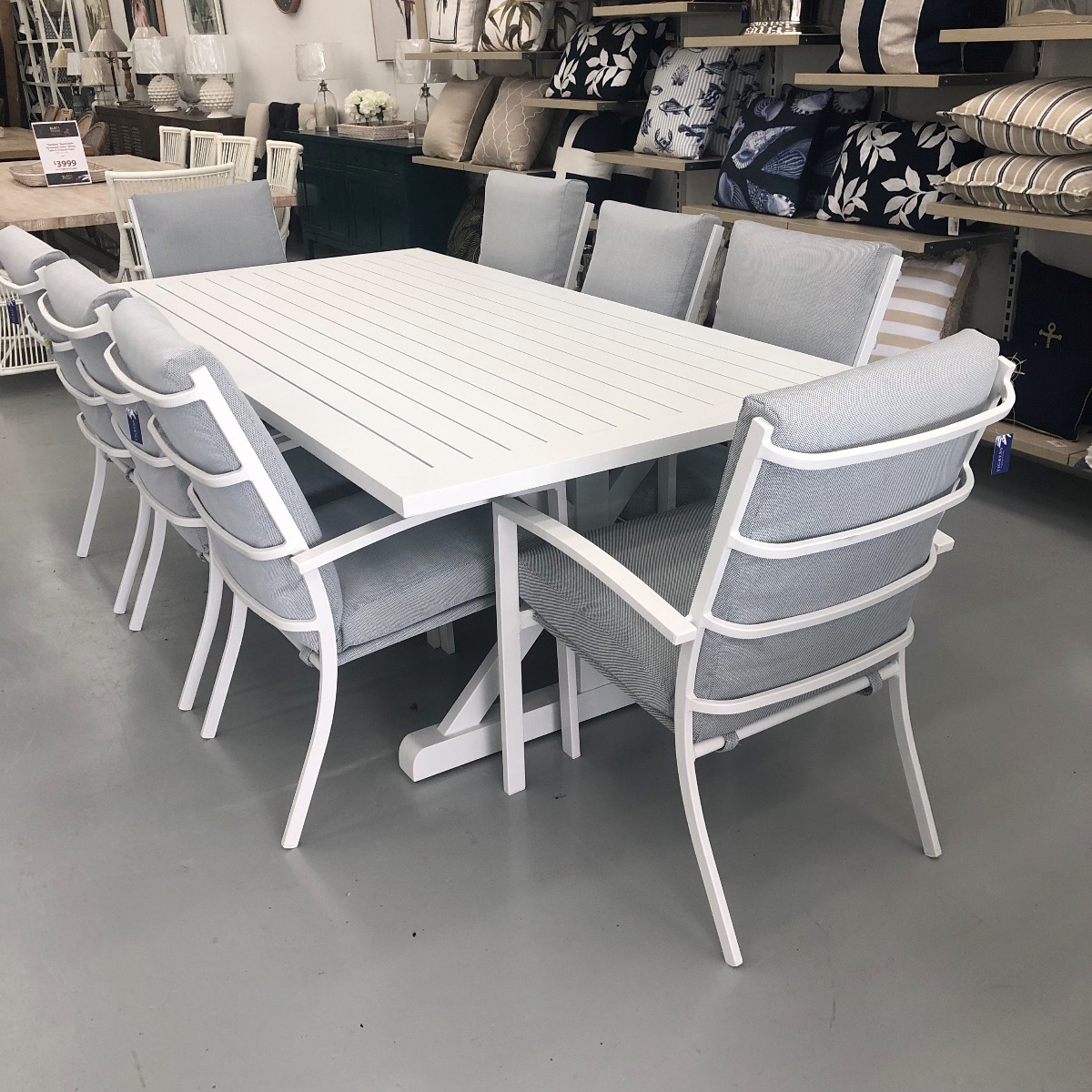 "Santorini" Resort Style Outdoor Package with Aluminium Dining Table in White 220x110cm & 8 High Back Dining Chairs (RRP $3999) - Image 3
