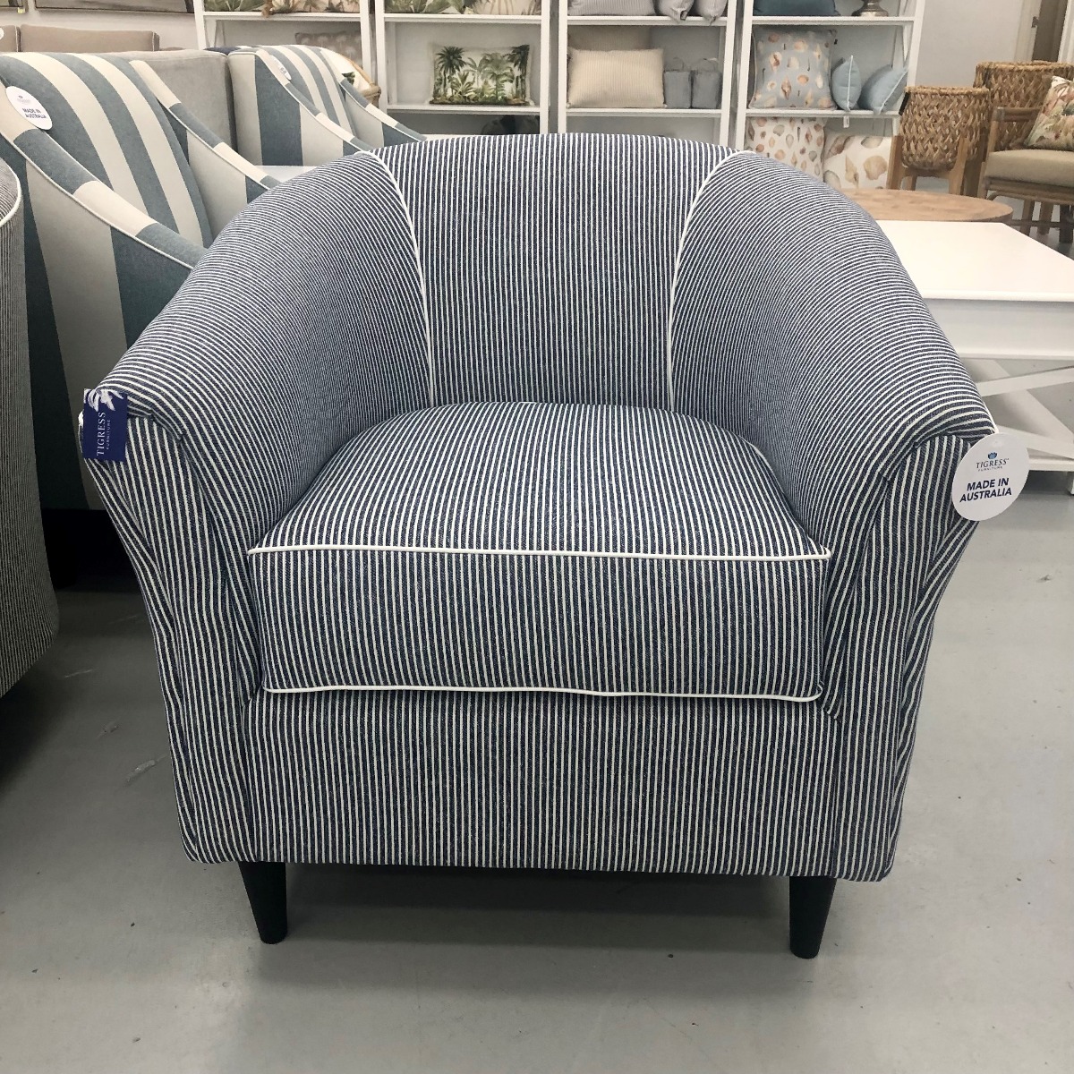 "Haven" Hamptons Style Australian Made Upholstered Fabric Tub Chair Available in 5 Colours (RRP $1199)