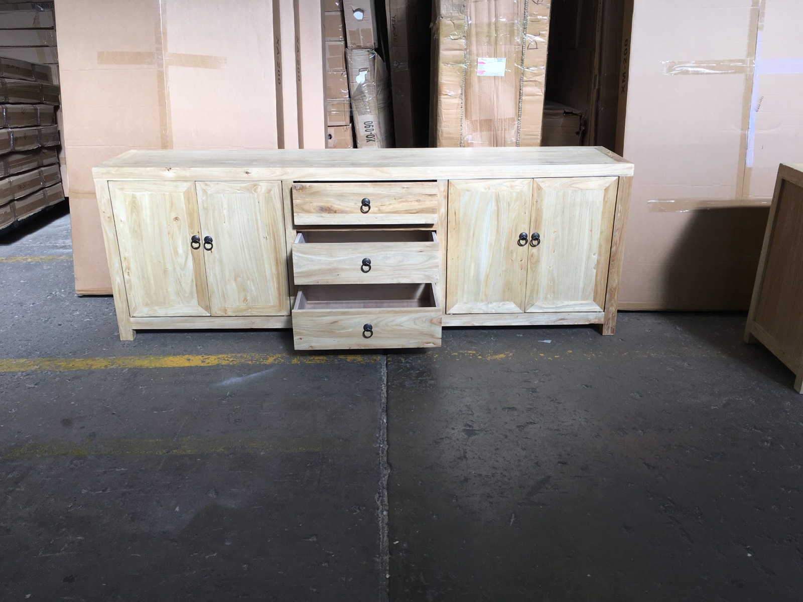 "Kingscliff" Recycled Elm Timber 4 Door TV Entertainment Unit, 200cm x 42cm x 70cm (RRP $2499) - Image 3