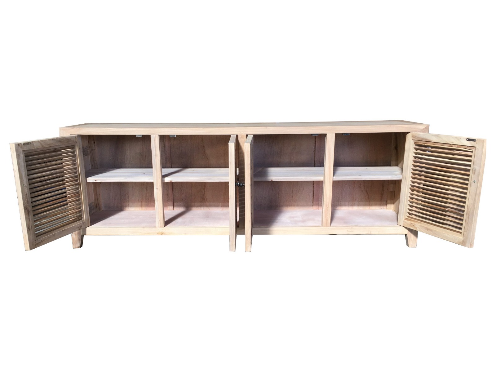 "Byron" Recycled Elm 4 Louvre Door Tall TV Entertainment Unit, 200cm x 40cm x 70cm (RRP $2499) - Image 3
