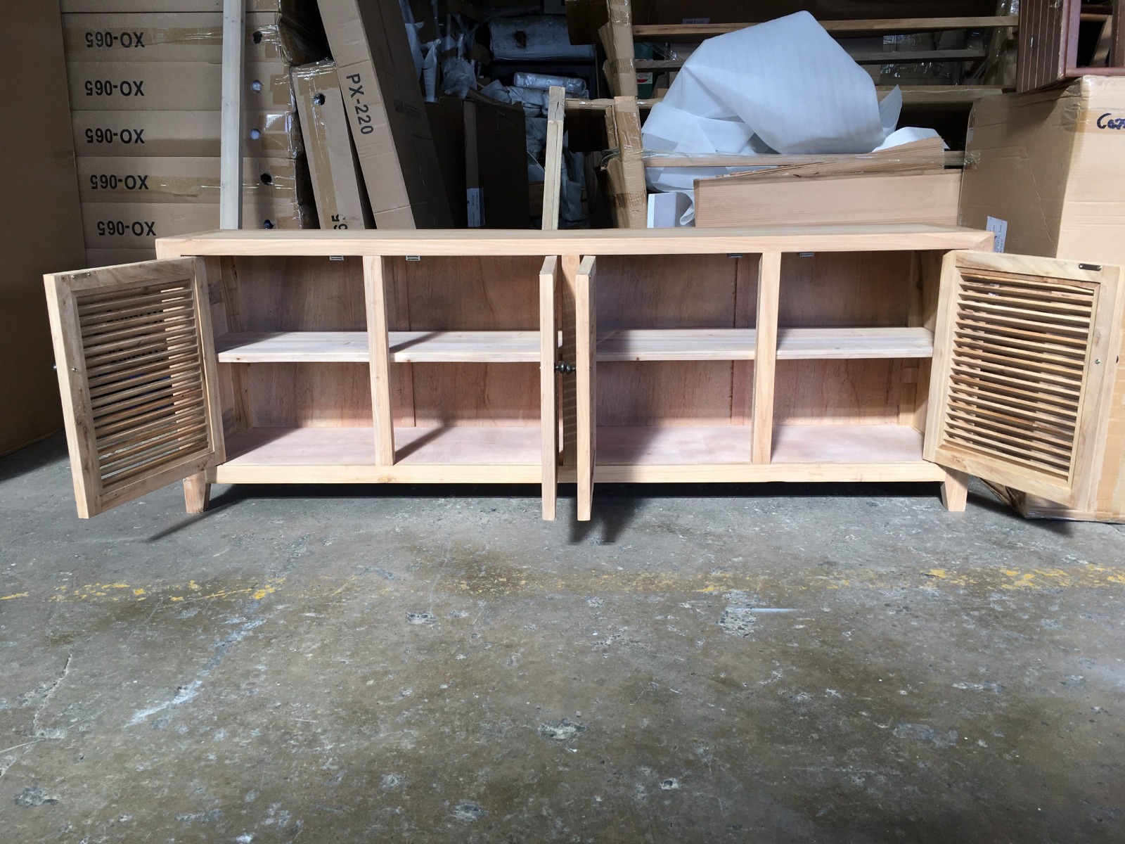 "Byron" Recycled Elm 4 Louvre Door Tall TV Entertainment Unit, 200cm x 40cm x 70cm (RRP $2499) - Image 4