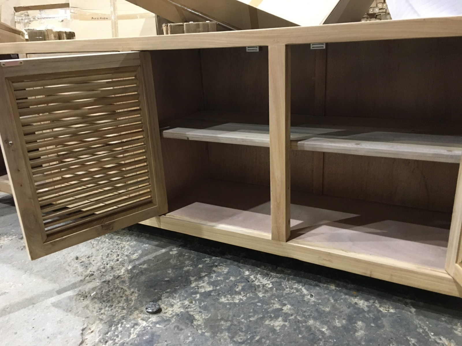 "Byron" Recycled Elm 4 Louvre Door Tall TV Entertainment Unit, 200cm x 40cm x 70cm (RRP $2499) - Image 5