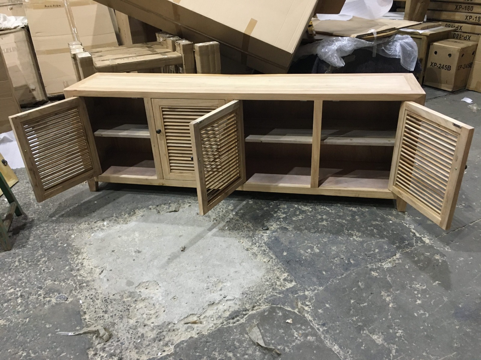 "Byron" Recycled Elm 4 Louvre Door Tall TV Entertainment Unit, 200cm x 40cm x 70cm (RRP $2499) - Image 6