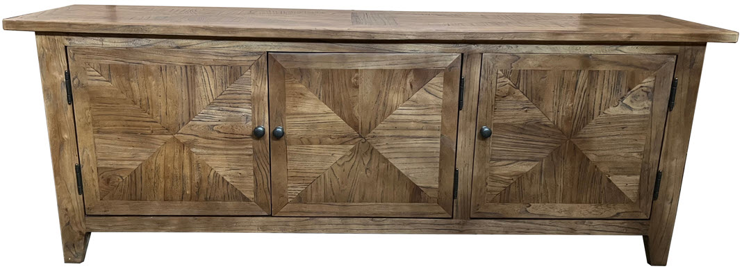 "Villa" Hamptons Style Parquetry 3 Door Entertainment TV Unit Recycled Elm, 160cm x 40cm x 58cmH (RRP $1699)
