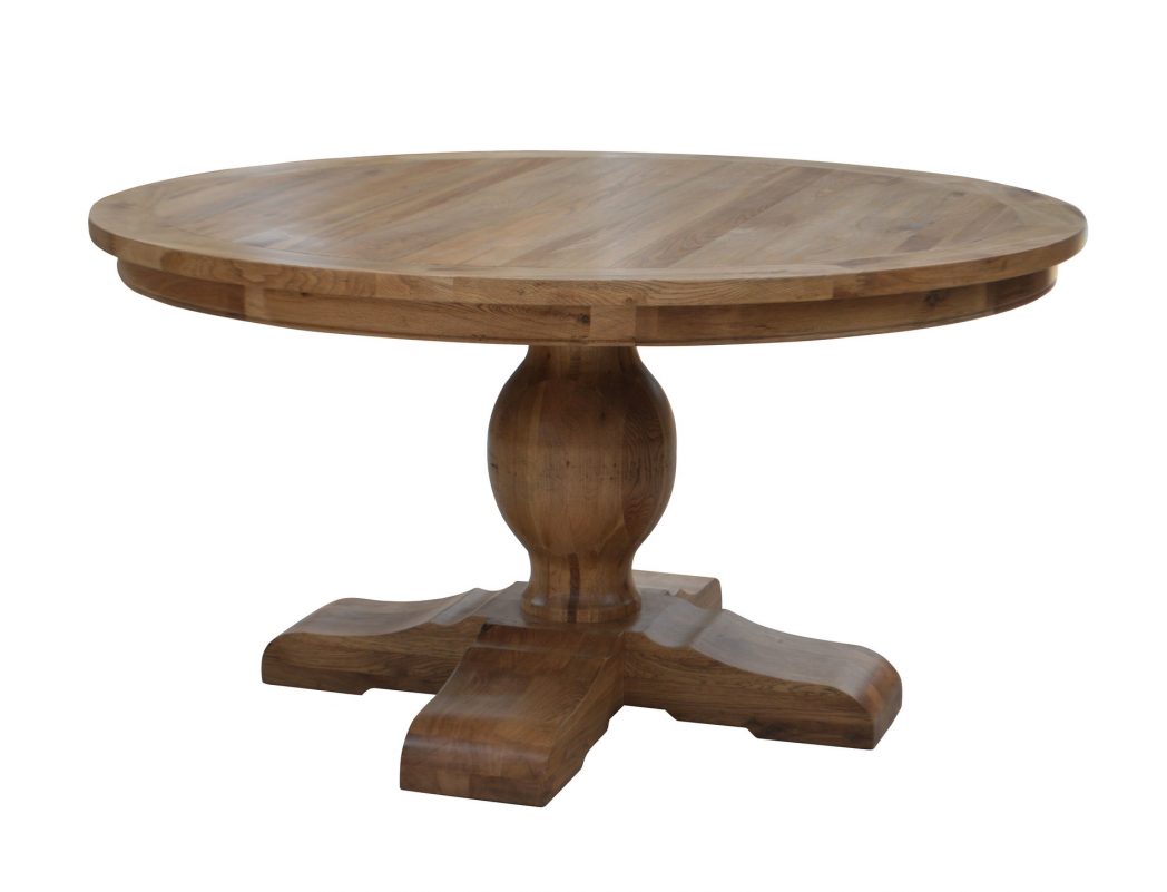 "Hampshire" Hamptons Style Round Dining Table with Pedestal Base Natural Oak, 150cm (RRP $3499)