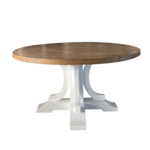"Maine" Hamptons Style Round Dining Table with White Pedestal Base Natural Oak, 150cm (RRP $3499)