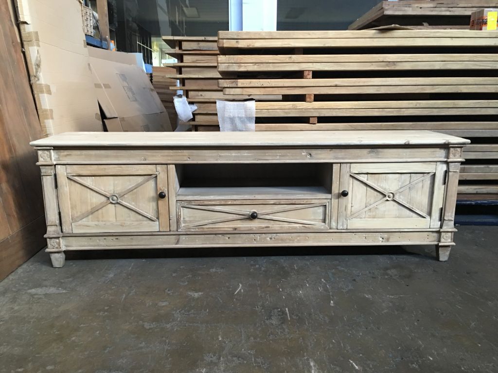"New Hampshire" Recycled Timber TV Entertainment Unit White Wash, 180cmL x 40cmD x 55cmH (RRP $1499) - Image 4