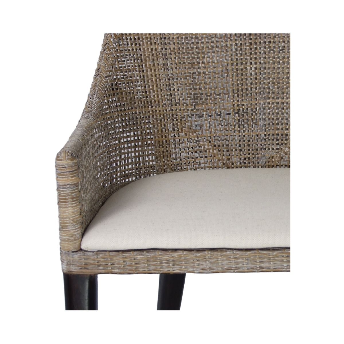 "Hervey Bay" Resort Style Rattan Dining Chair Greywash, Black Timber Legs (RRP $449) - Image 2