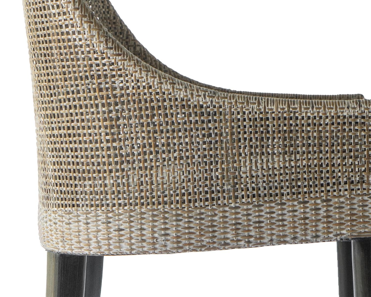 "Hervey Bay" Resort Style Rattan Dining Chair Greywash, Black Timber Legs (RRP $449) - Image 3