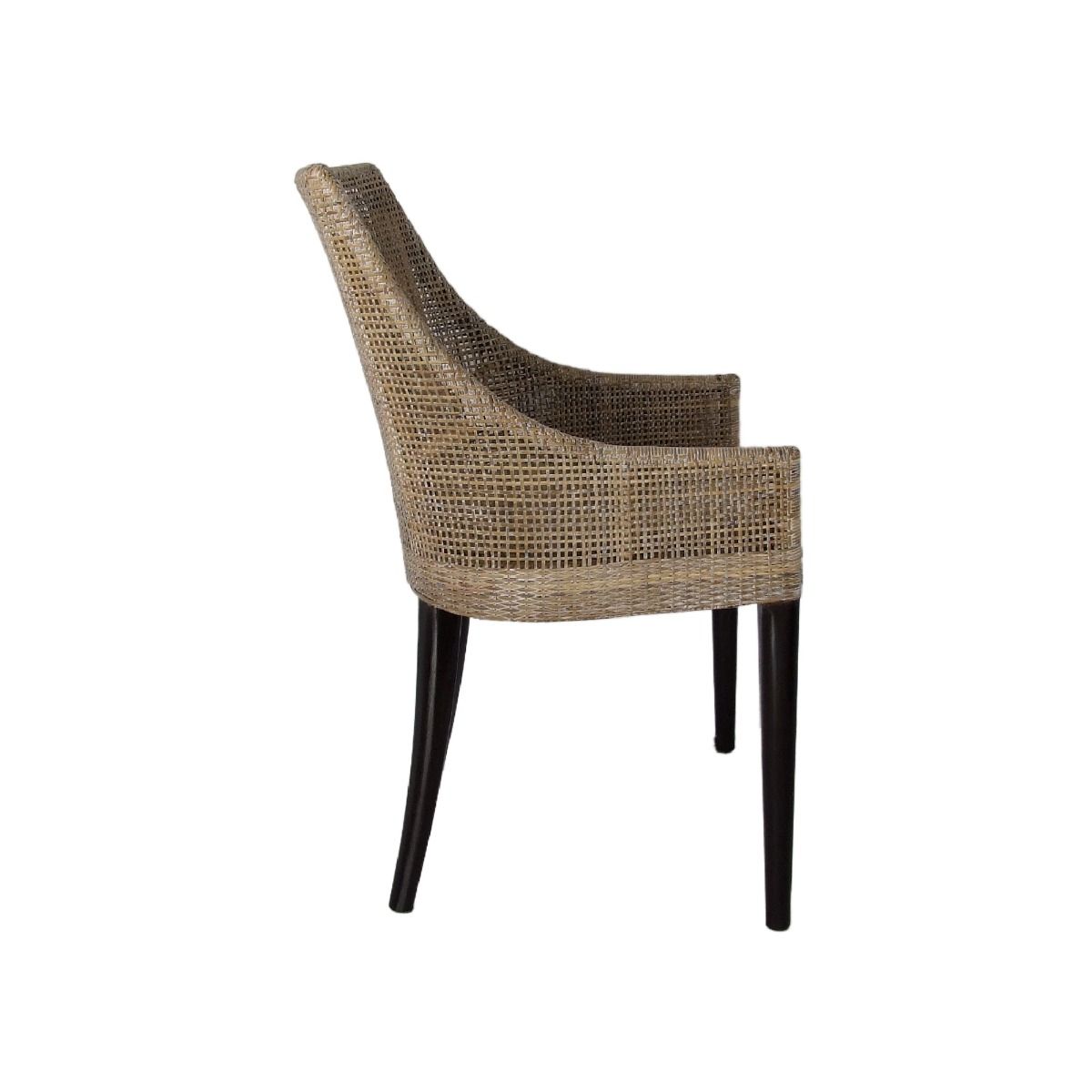 "Hervey Bay" Resort Style Rattan Dining Chair Greywash, Black Timber Legs (RRP $449) - Image 4