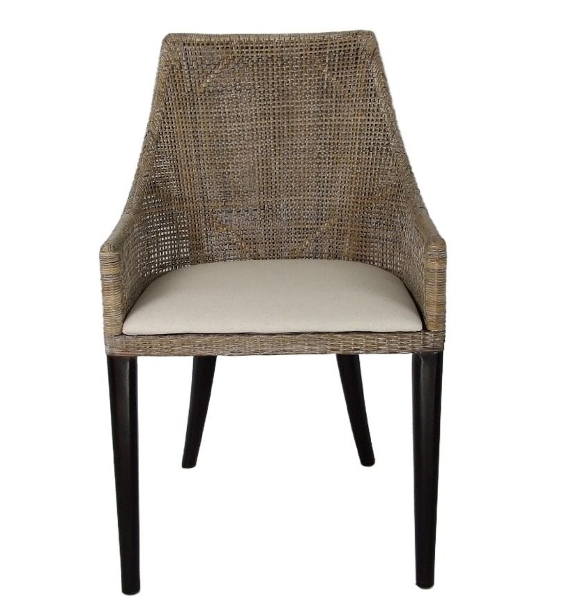"Hervey Bay" Resort Style Rattan Dining Chair Greywash, Black Timber Legs (RRP $449)