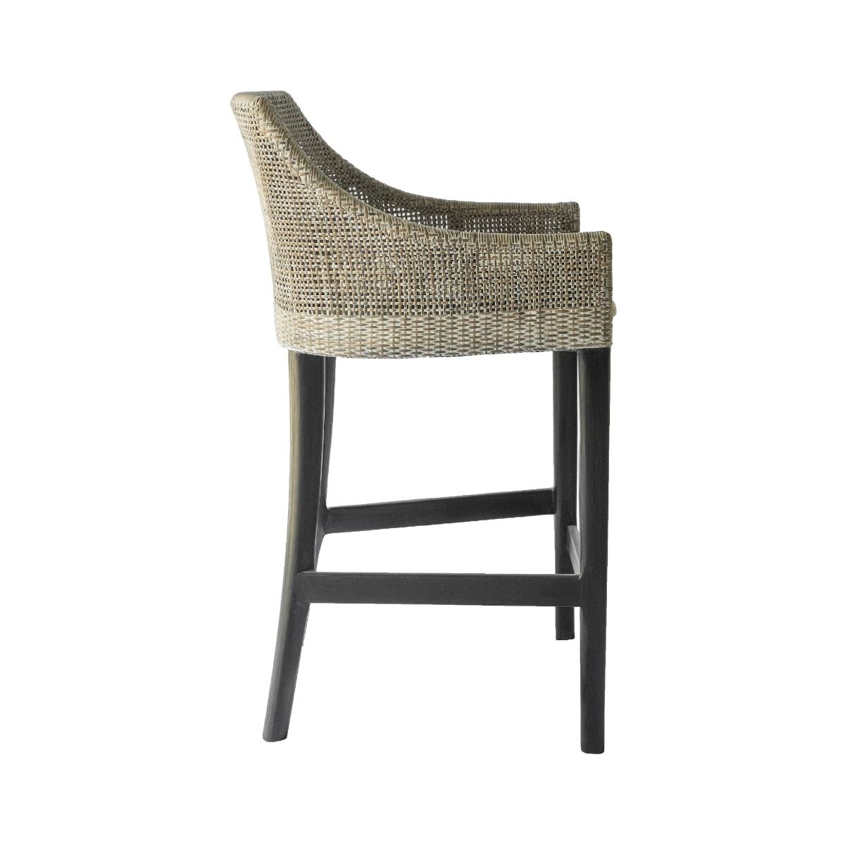 "Hervey Bay" Resort Style Rattan Kitchen Counter Barstool Greywash, Black Timber Legs (RRP $499) - Image 2