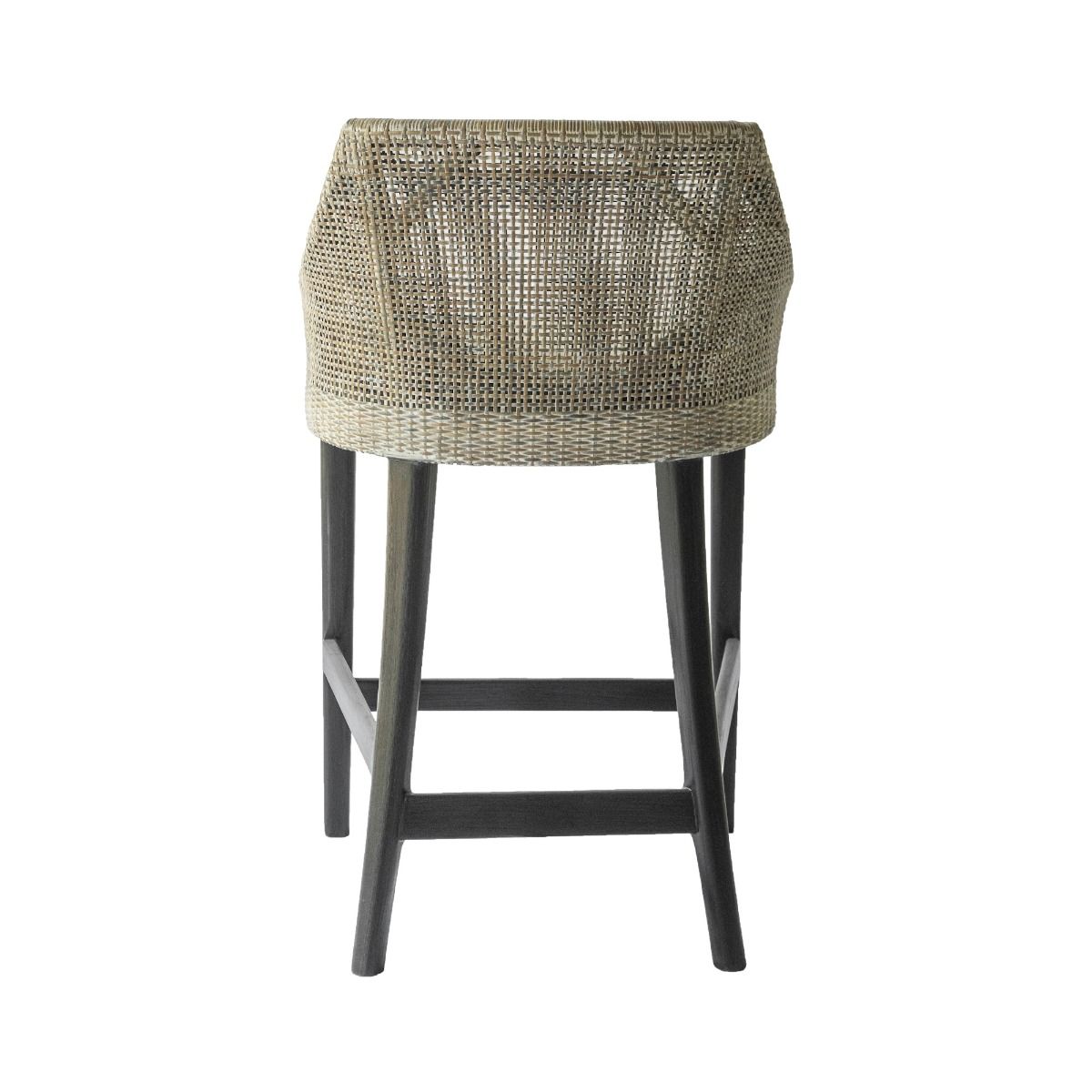 "Hervey Bay" Resort Style Rattan Kitchen Counter Barstool Greywash, Black Timber Legs (RRP $499) - Image 3