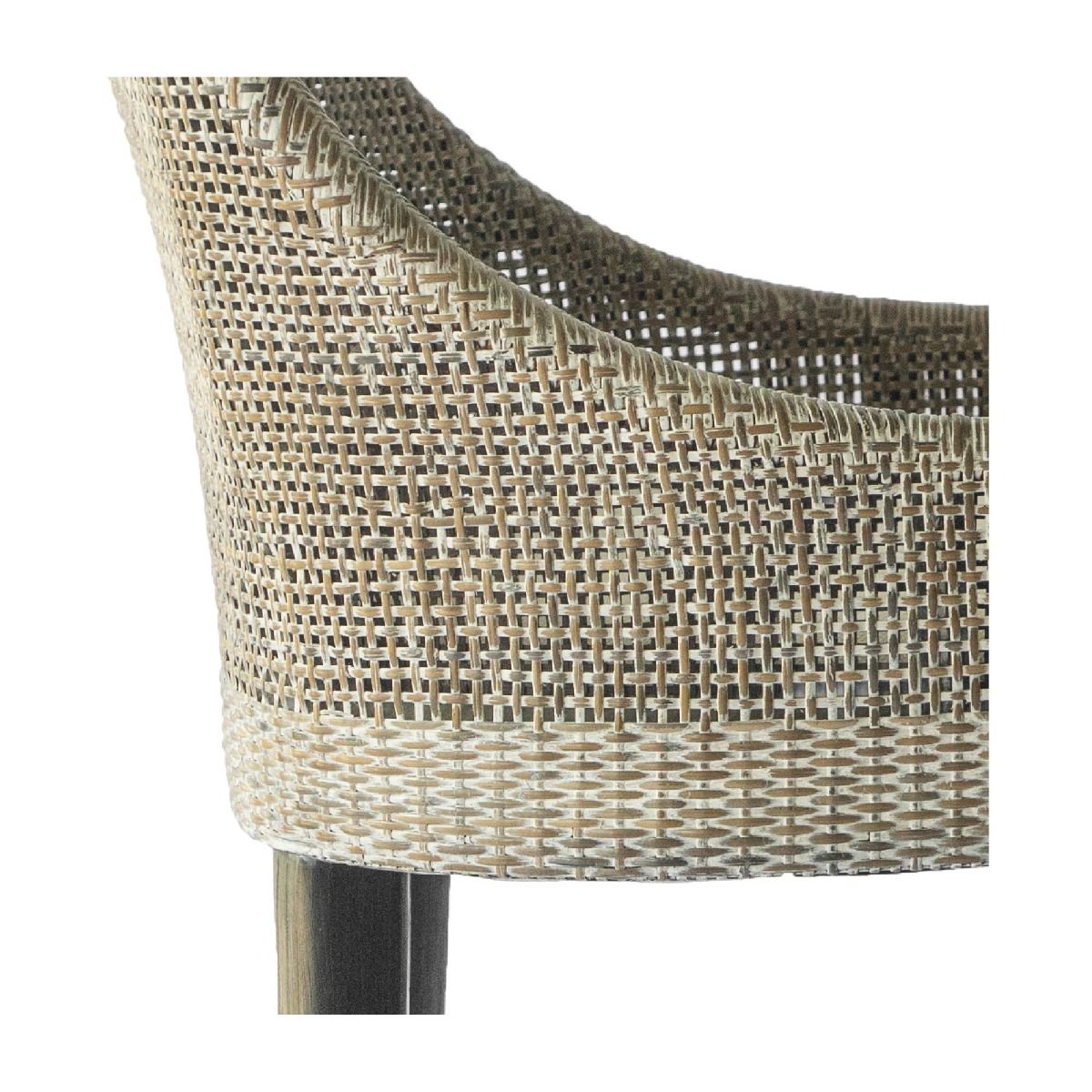 "Hervey Bay" Resort Style Rattan Kitchen Counter Barstool Greywash, Black Timber Legs (RRP $499) - Image 4