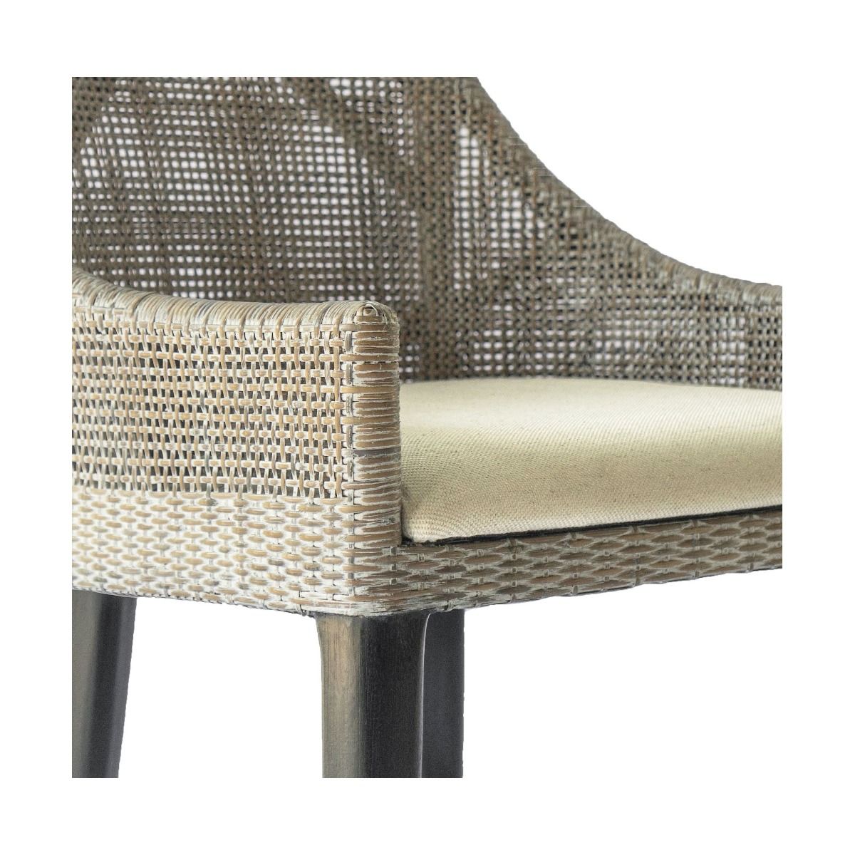 "Hervey Bay" Resort Style Rattan Kitchen Counter Barstool Greywash, Black Timber Legs (RRP $499) - Image 6