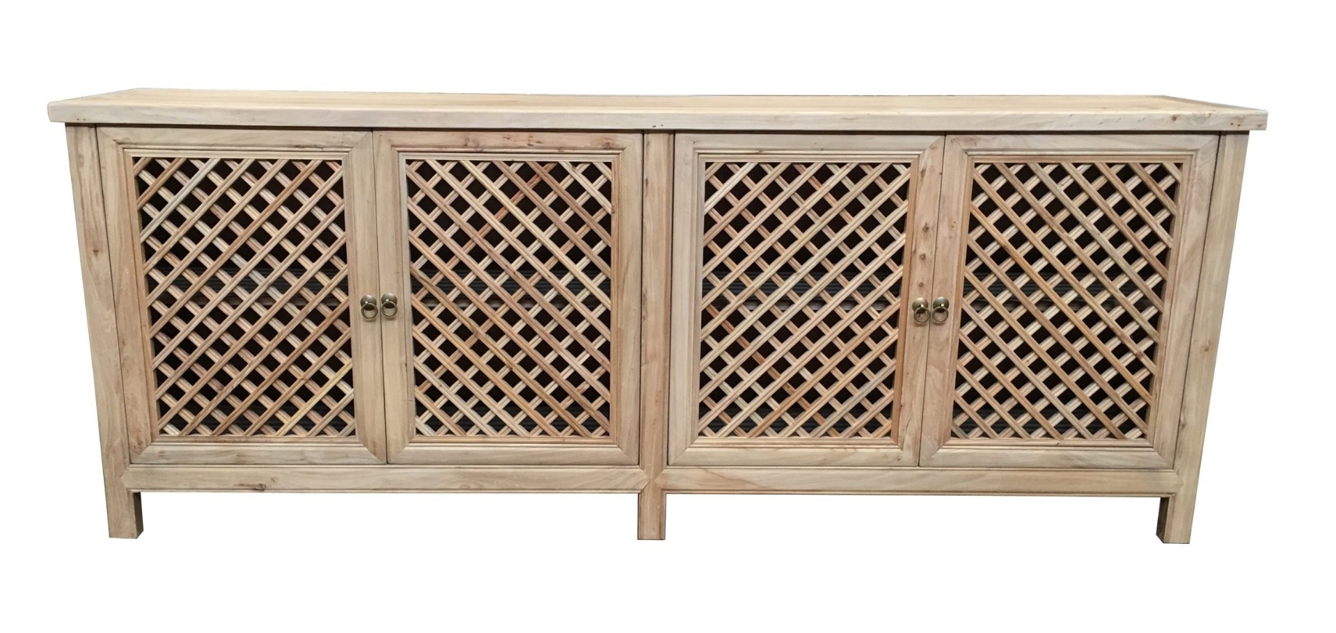 HALF YEAR SALE!! "St Barts" Hamptons Style 4 Door Buffet Recycled Elm with Lattice Doors Natural, 220cm x 45cm x 85cmH (RRP $3499)
