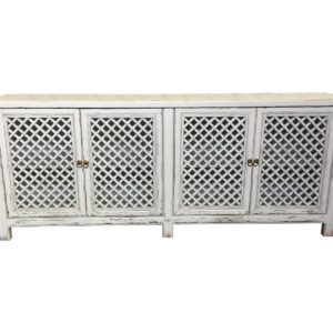 HALF YEAR SALE!! "St Barts" Hamptons Style 4 Door Buffet Recycled Elm with Lattice Doors White, 220cm x 45cm x 85cmH (RRP $3499)