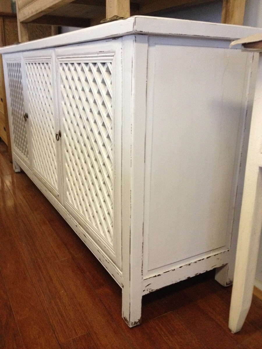 "St Barts" Hamptons Style 3 Door Buffet Recycled Elm with Lattice Doors White, 180cm x 45cm x 85cmH (RRP $2799) - Image 3
