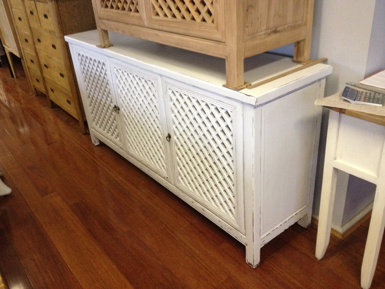 "St Barts" Hamptons Style 3 Door Buffet Recycled Elm with Lattice Doors White, 180cm x 45cm x 85cmH (RRP $2799) - Image 4