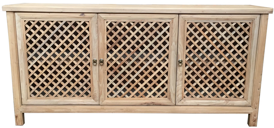 "St Barts" Hamptons Style 3 Door Buffet Recycled Elm with Lattice Doors Natural, 180cm x 45cm x 85cmH (RRP $2799)