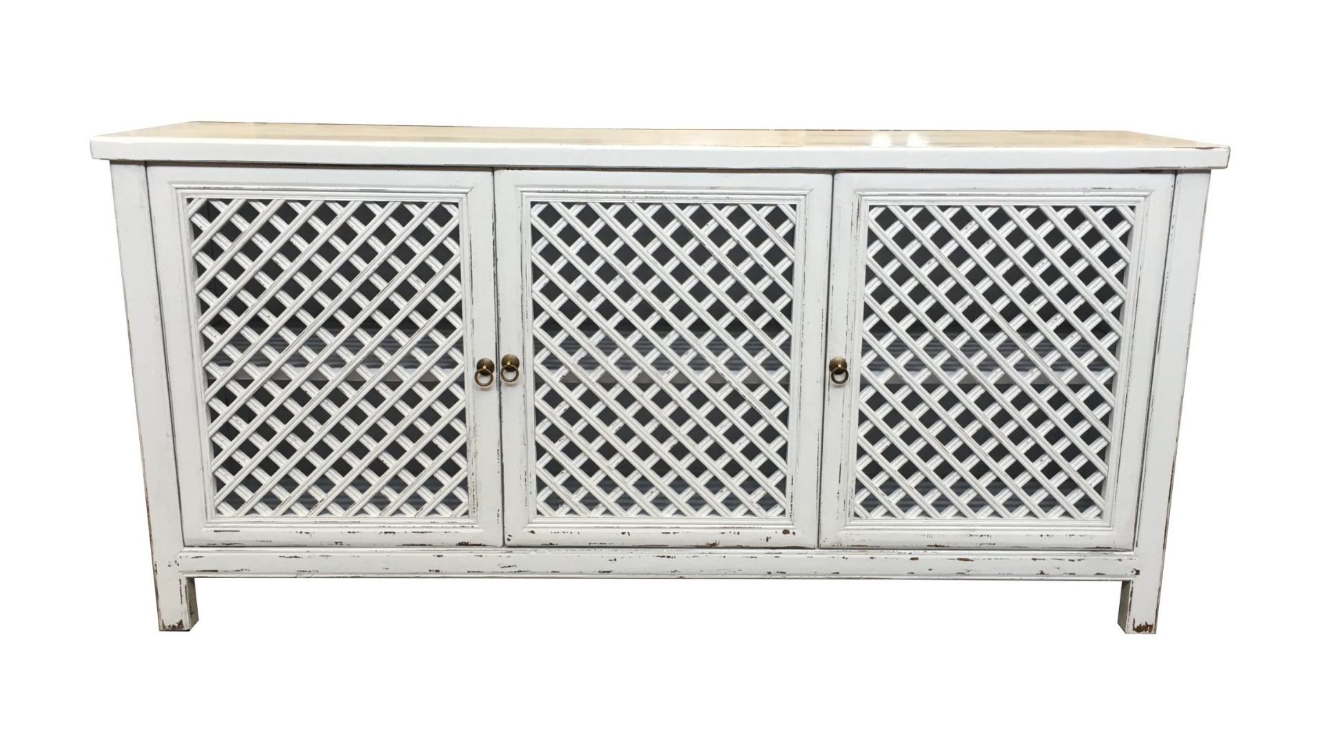 "St Barts" Hamptons Style 3 Door Buffet Recycled Elm with Lattice Doors White, 180cm x 45cm x 85cmH (RRP $2799) - Image 2