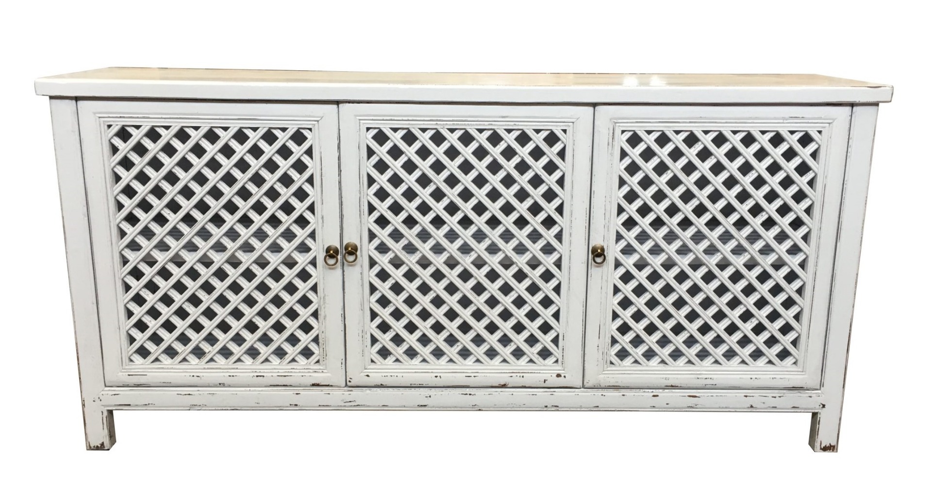 "St Barts" Hamptons Style 3 Door Buffet Recycled Elm with Lattice Doors White, 180cm x 45cm x 85cmH (RRP $2799)