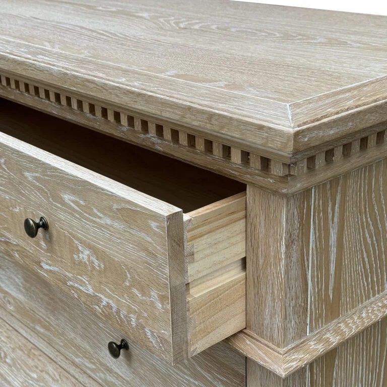 "South Hampton" Hamptons Style Solid Oak Timber 3 Drawer Tallboy, Whitewashed Oak 107cmW x 46cmD x 91cmH (RRP $2199) - Image 2