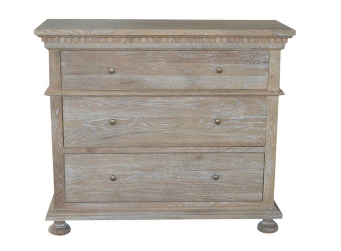 "South Hampton" Hamptons Style Solid Oak Timber 3 Drawer Tallboy, Whitewashed Oak 107cmW x 46cmD x 91cmH (RRP $2199)