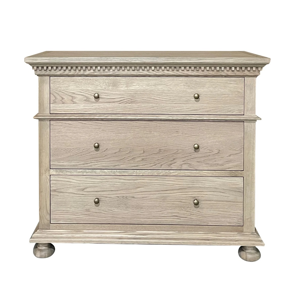 "South Hampton" Hamptons Style Solid Oak Timber 3 Drawer Tallboy, Weathered Oak 107cmW x 46cmD x 91cmH (RRP $2199)