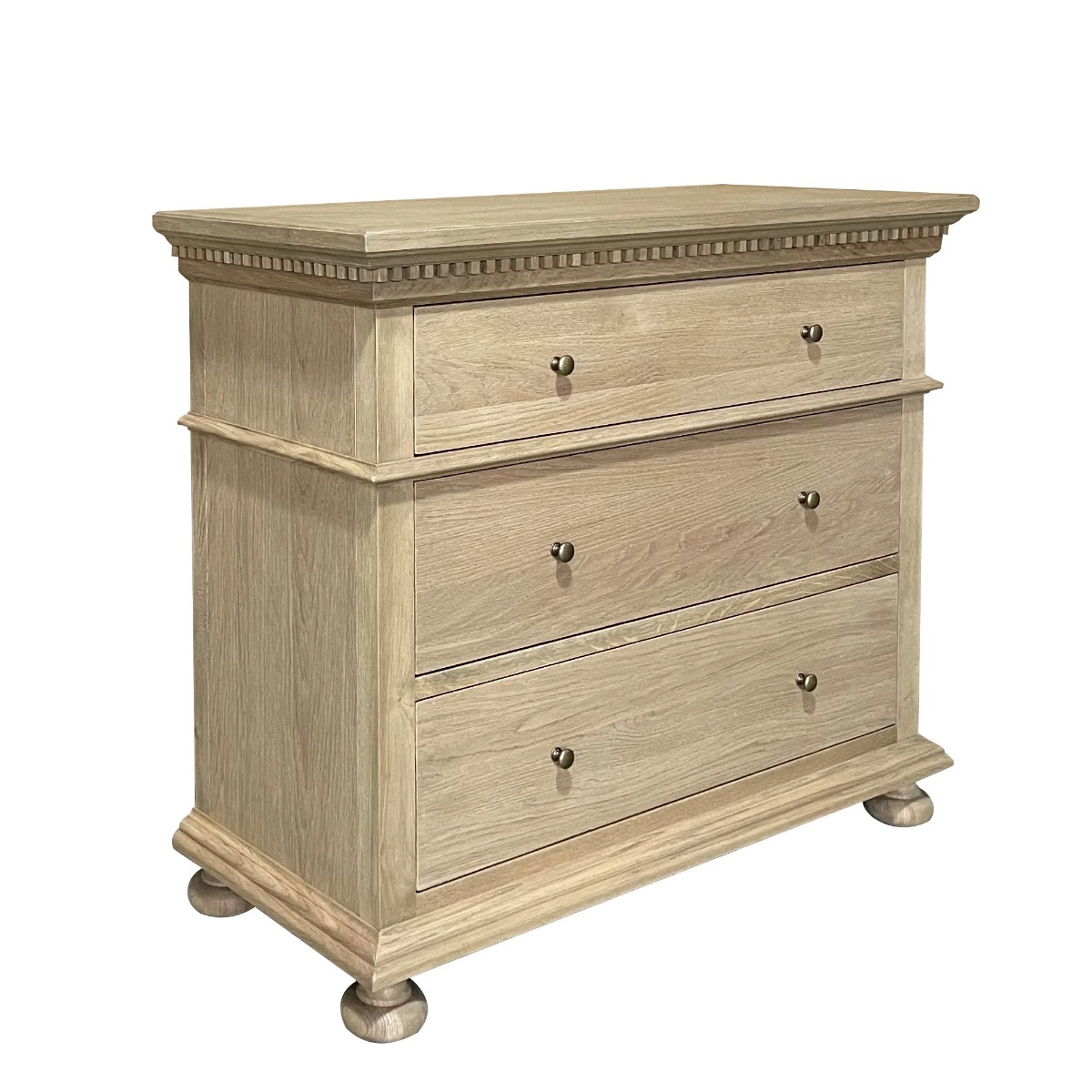 "South Hampton" Hamptons Style Solid Oak Timber 3 Drawer Tallboy, Weathered Oak 107cmW x 46cmD x 91cmH (RRP $2199) - Image 2