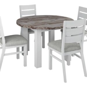 wp-image-tigress-45937.jpg "Coastal" Hamptons Style Round Dining Table Package, Chair with Grey Fabric Cushioned Seat, Vivid White (RRP $2499)