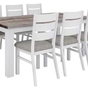 wp-image-tigress-45943.jpg "Coastal" Hamptons Style Dining Table Package 190x100cm, Chairs with Grey Fabric Cushioned Seat, Vivid White (RRP $3499)