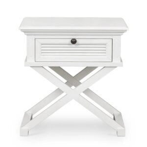 West Beach Cross Leg Hamptons Side Table W/Drawer White, W 60cm D 50cm H 65cm (RRP $499)