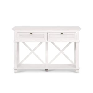 West Beach 2 Drawer Hamptons 130cm Console White, L 50cm W 130cm H 85cm (RRP $1299)