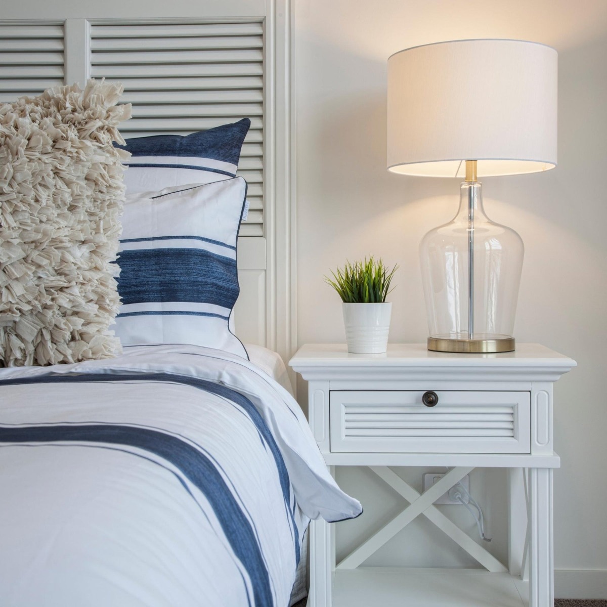 West Beach Hamptons Bedside Table W/Drawer White, W60 cm D40 cm H 65cm (RRP $499) - Image 2