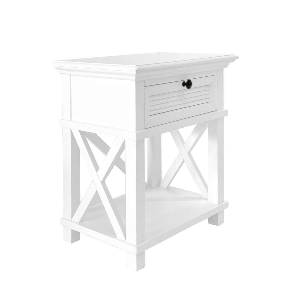West Beach Hamptons Bedside Table W/Drawer White, W60 cm D40 cm H 65cm (RRP $499) - Image 3