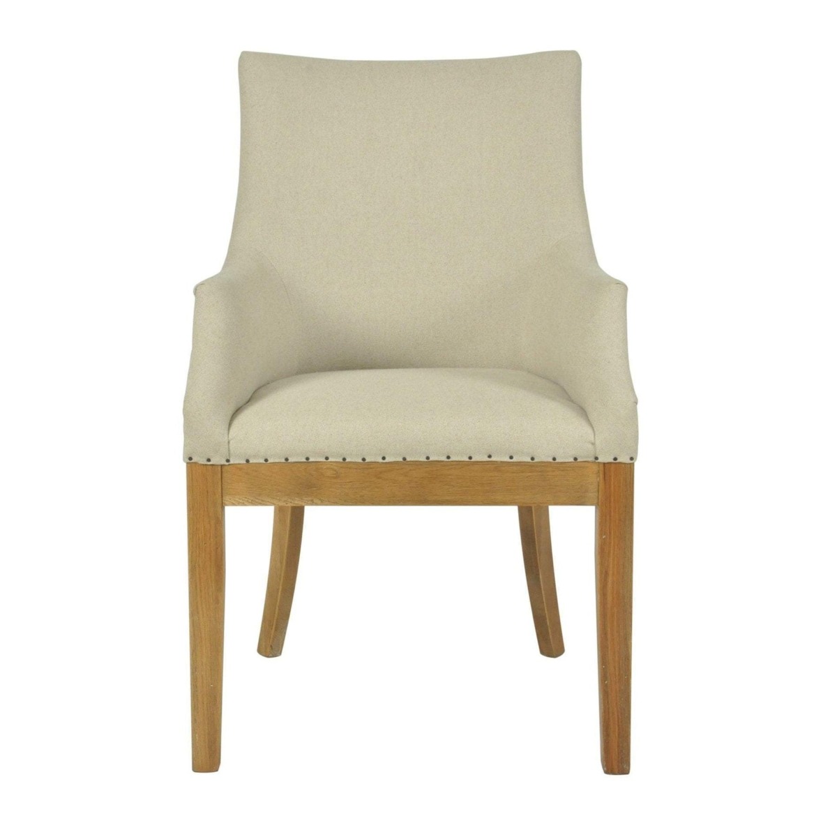 Oakwood Hamptons Linen Armchair Natural W/ Studs, W 64cm D 57cm H 93.5cm (RRP $799)