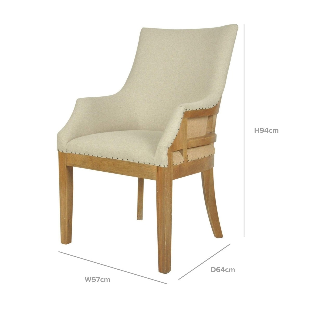 Oakwood Hamptons Linen Armchair Natural W/ Studs, W 64cm D 57cm H 93.5cm (RRP $799) - Image 2