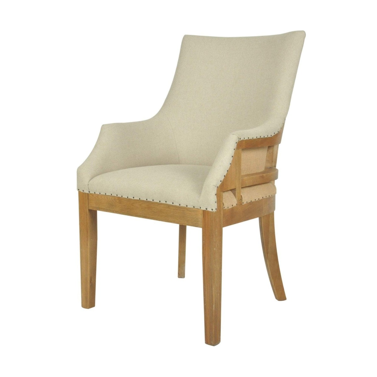 Oakwood Hamptons Linen Armchair Natural W/ Studs, W 64cm D 57cm H 93.5cm (RRP $799) - Image 3