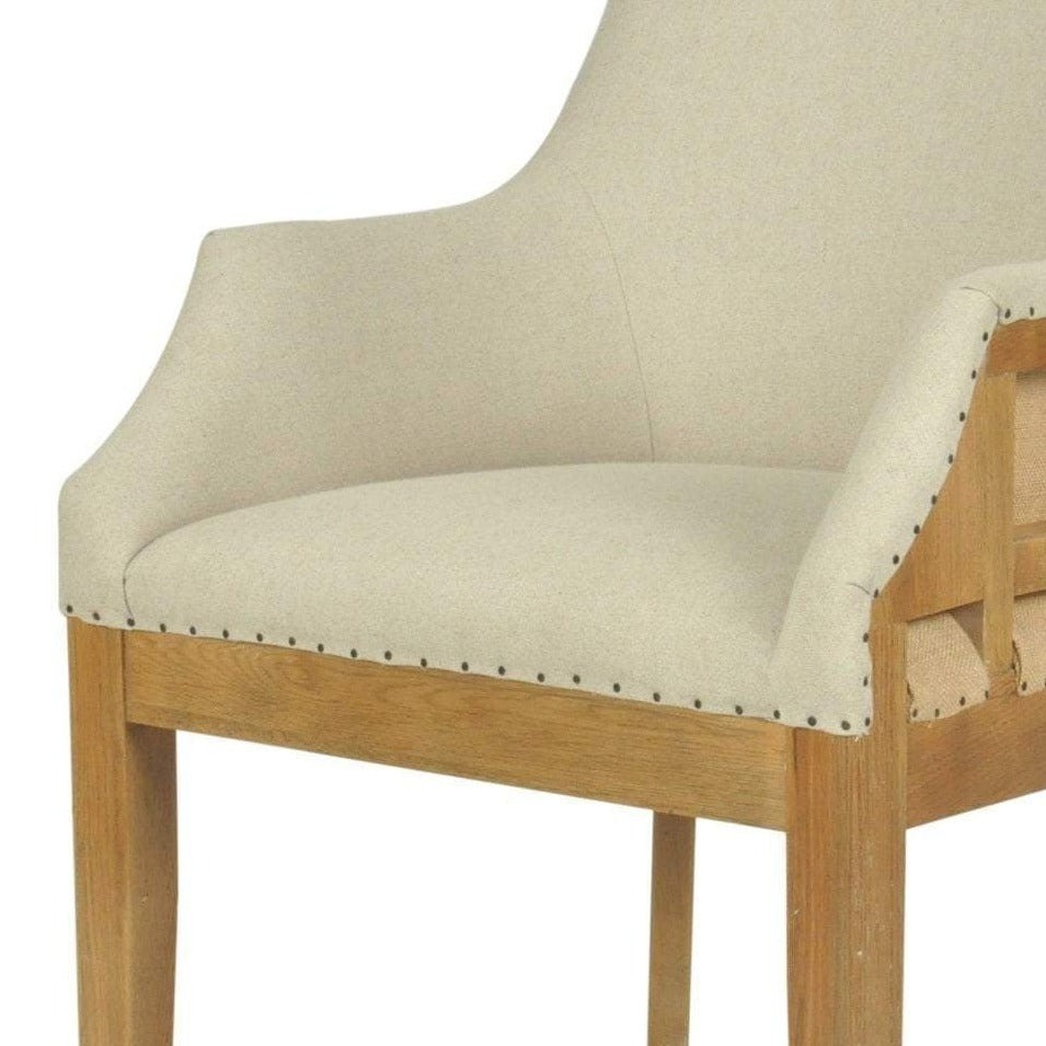 Oakwood Hamptons Linen Armchair Natural W/ Studs, W 64cm D 57cm H 93.5cm (RRP $799) - Image 6