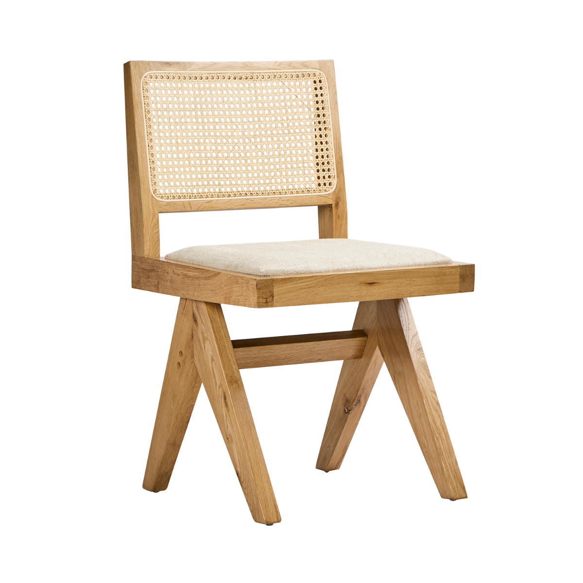 Lexi Scissor Leg Side Chair Oak Frame Natural Fabric, W 53cm x D 56cm x H 81cm (RRP $329)