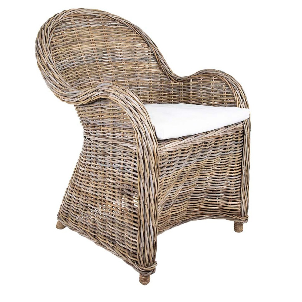 Long Island Wicker Chair with Cushion - Outdoor Under-Cover Natural, W 68cm D 45cm H 89cm (RRP $699)